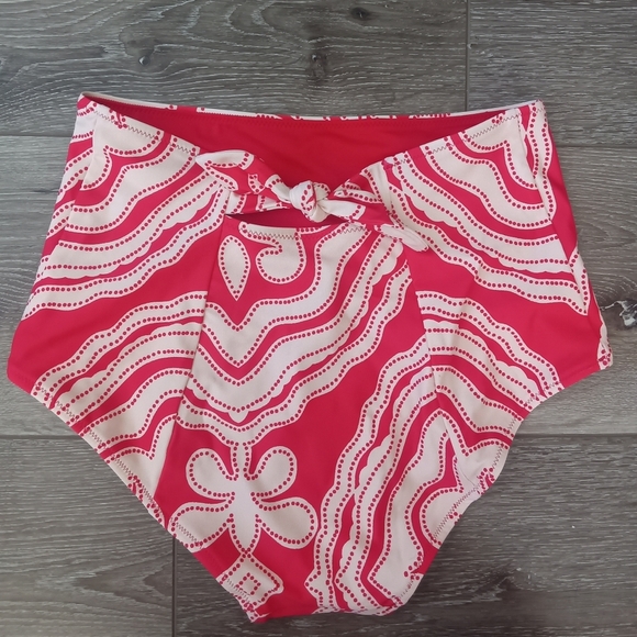 lemlem Elsi High Waist Bikini Bottom in Niku Red Pattern XS - Picture 9 of 12